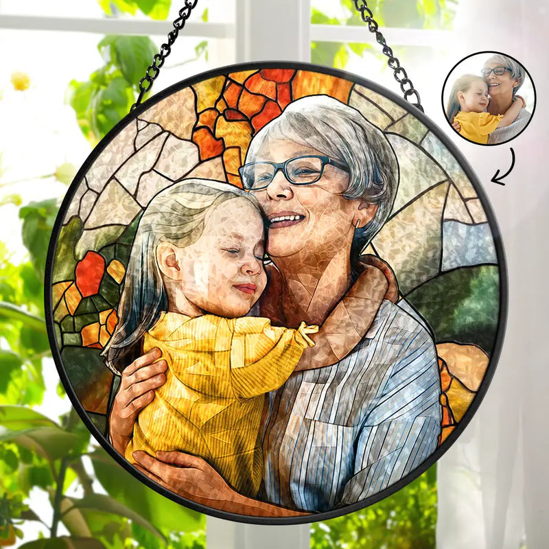 Custom Photo Portrait Suncatcher Personalized Stained Glass Window Hanging for Mom Grandma and Family Gift