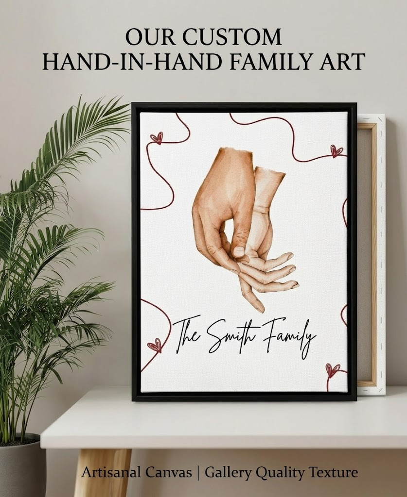 Personalized Watercolor Family Hand-in-Hand Art For Home Custom Portrait Canvas Meaningful Wall Decor Anniversary Gift