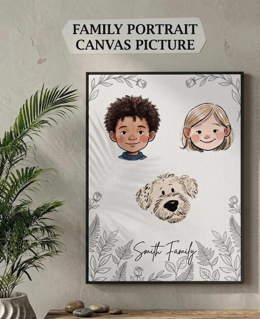 Family Portrait Canvas Picture - Custom Personalized Wall Art Decor for Living Room - Durable Fade-Resistant Family Photo Print