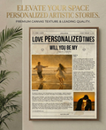 Personalized The Love Times Newspaper Wall Poster Custom Wedding Anniversary Date and Couple Names Canvas Art