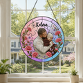 Birth Flower Custom Baby Photo Suncatcher - Personalized Newborn Keepsake Ornament with Name and Floral Design for Nursery Windows