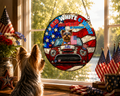 Red, White & Woof Personalized July 4th Suncatcher - Custom Dog Name Patriotic Hanging Acrylic Window Decor Ornament