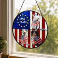 Custom 250 Years USA Patriotic Dog Face Suncatcher Personalized American Independence Day Pet Portrait Hanging Decor
