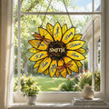 Custom Family Legacy Sunflower Suncatcher - Personalized Name Stained Glass Style Floral Window Hanging Ornament for Home Decor and Gifts