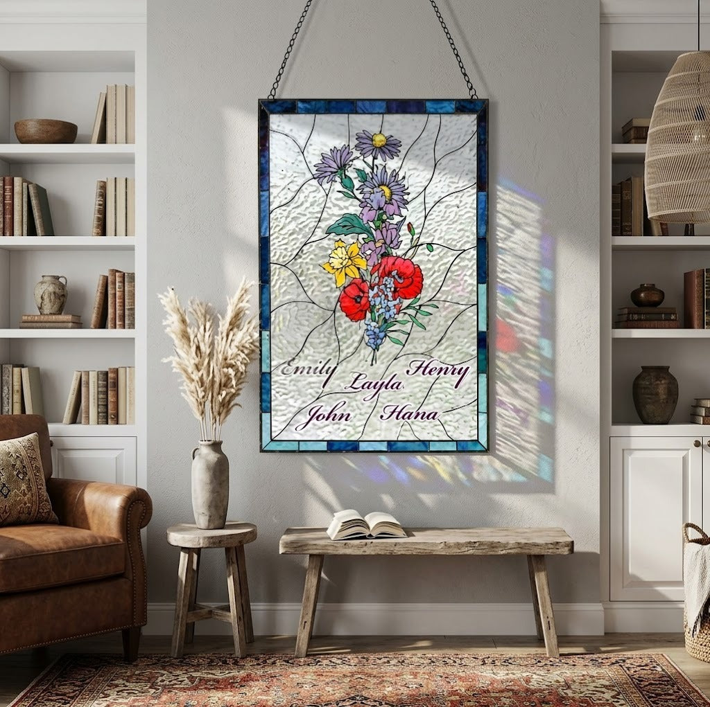 Personalized Family Birth Flower Suncatcher Gift Custom Floral Name Acrylic Window Hanging Ornament Decorative Keepsake for Home