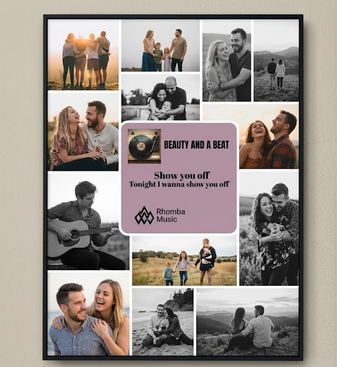 Personalized Music Photo Collage Wall Art Poster Custom Song Lyrics Picture Print Heart Shape Design Gift for Music Lovers