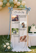 Personalized Our Love Story Wedding Timeline Sign Custom Couple Name and Important Date Event Schedule Hanging Fabric Banner