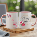 Personalized Floral Wedding Gift Couple Mug - Custom Ceramic Bride and Groom Coffee Cup with Watercolor Flower Design
