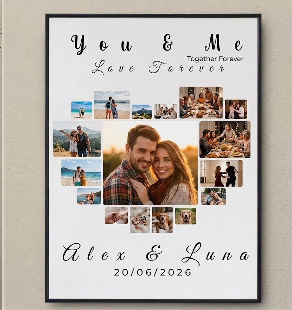 Personalized You & Me Wedding Photo Heart Poster Custom Anniversary Gift Couple Picture Print Wall Art Decor