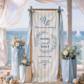 Personalized Wedding Welcome Banner Custom Couple Names Date Floral Backdrop Fabric Ceremony Sign Decoration Portable Lightweight