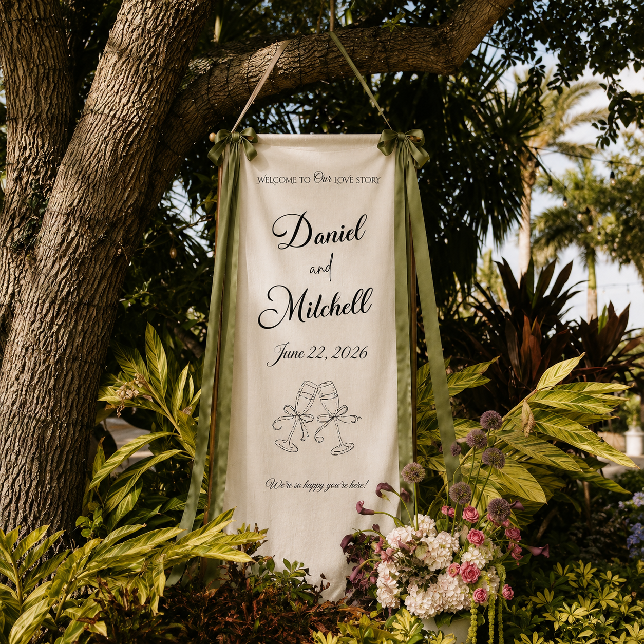 Personalized Wedding Welcome Sign Tapestry, Custom Couple Names Banner for Ceremony Entrance Backdrop and Reception Decor