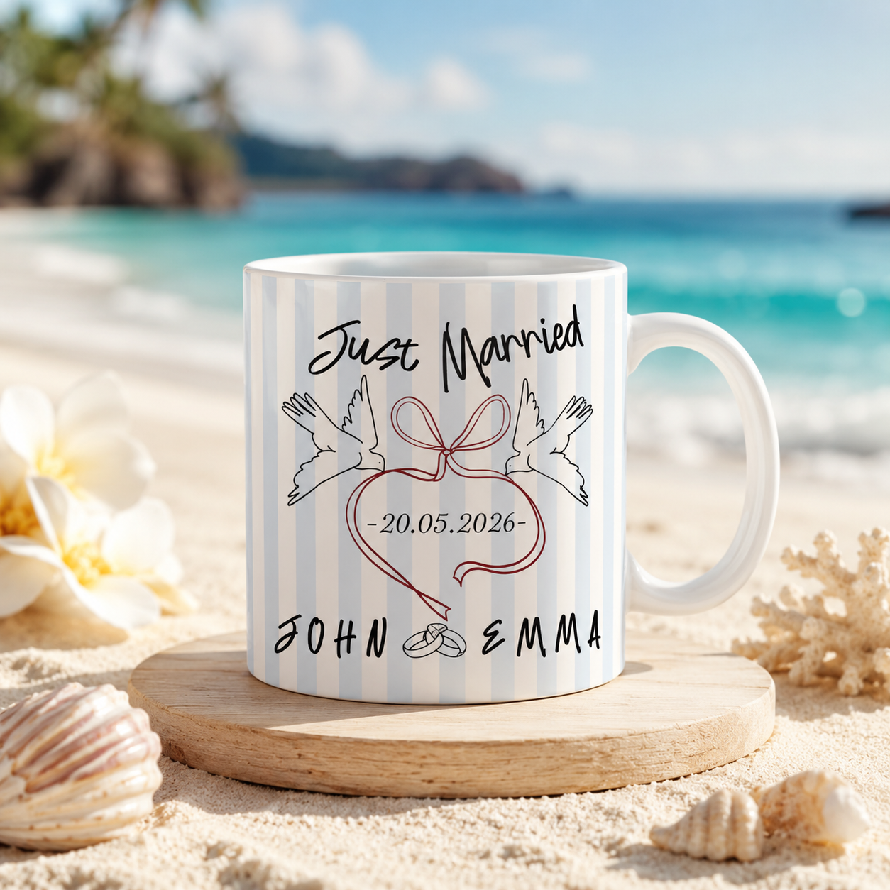 Personalized Just Married Mug Custom Wedding Gift Ceramic Coffee Cup for Newlyweds Personalized Names and Wedding Date Souvenir