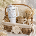Custom Just Married 40oz Tumbler Wedding Gift - Personalized Newlywed Travel Mug with Handle and Straw - White Insulated Drinkware