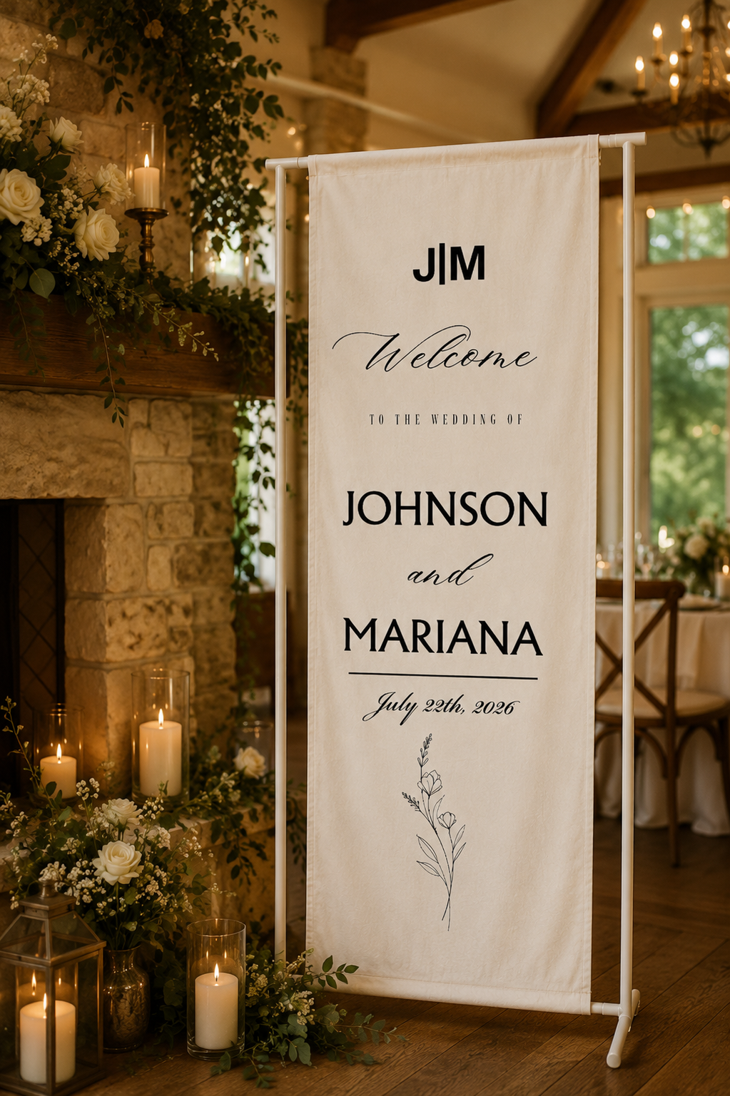 Custom Cotton Linen Wedding Welcome Tapestry, Personalized Names and Elegant Calligraphy Design Wall Decor for Ceremony and Reception