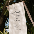 Personalized Wedding Welcome Tapestry - Custom Couple Names Banner, Hand Holding Illustration Sign, Ceremony Entrance Backdrop Decor
