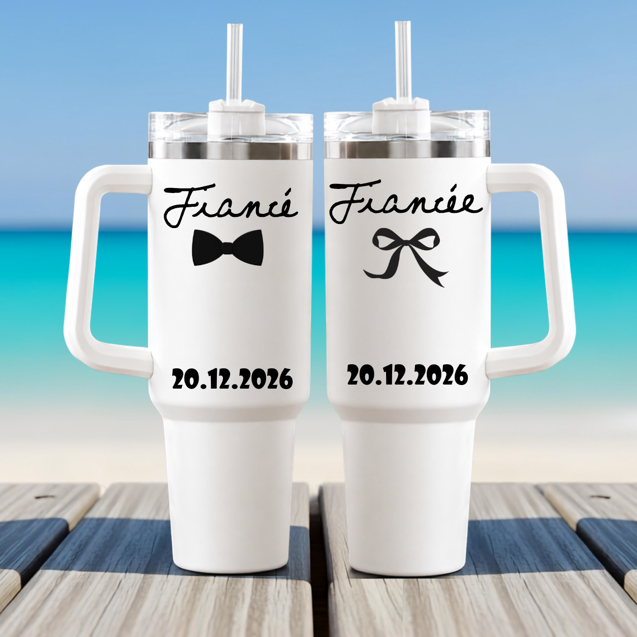 Personalized Fiancé Fiancée Tumbler Engagement Gift Custom Names Stainless Steel Insulated Travel Mug Couple Wedding Gift Portable Mug