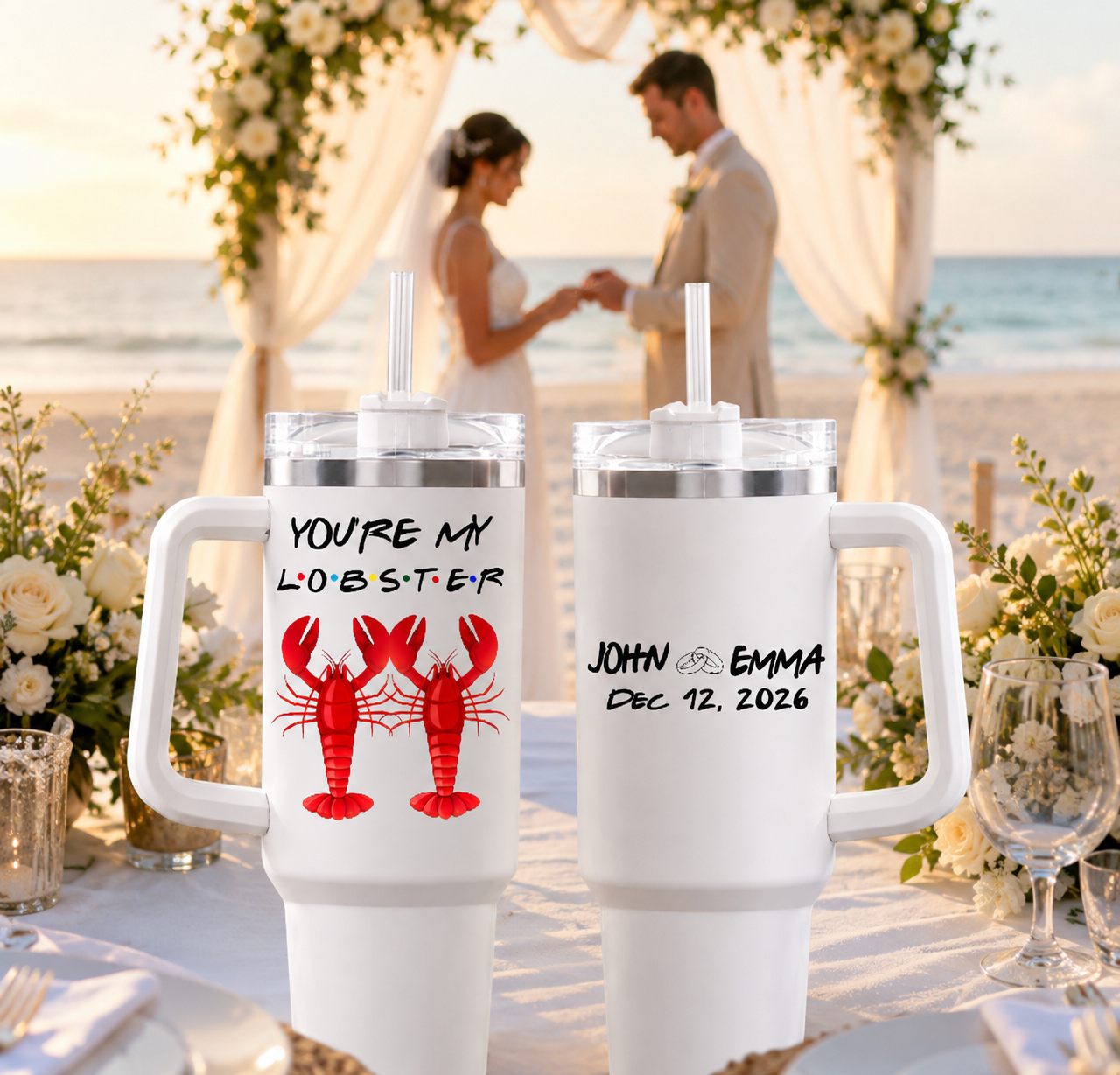 Personalized You are My Lobster Beach Wedding Tumbler Custom Name Insulated Coffee Travel Mug for Couples