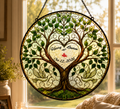 Custom Stained Glass Wedding Tree Suncatcher - Personalized Couple Names and Date Anniversary Gift - Hanging Glass Window Art Decor