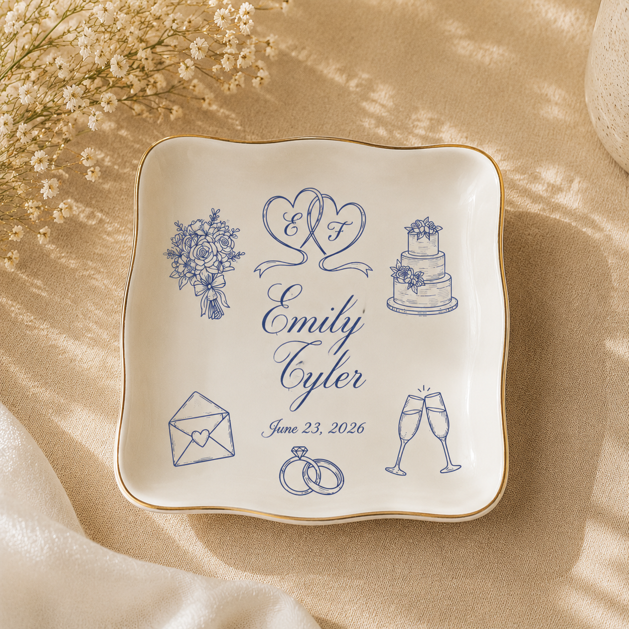 Forever Begins Here Personalized Wedding Keepsake Plate Custom Couple Names and Anniversary Date Decorative Ceramic Dish Bridal Gift