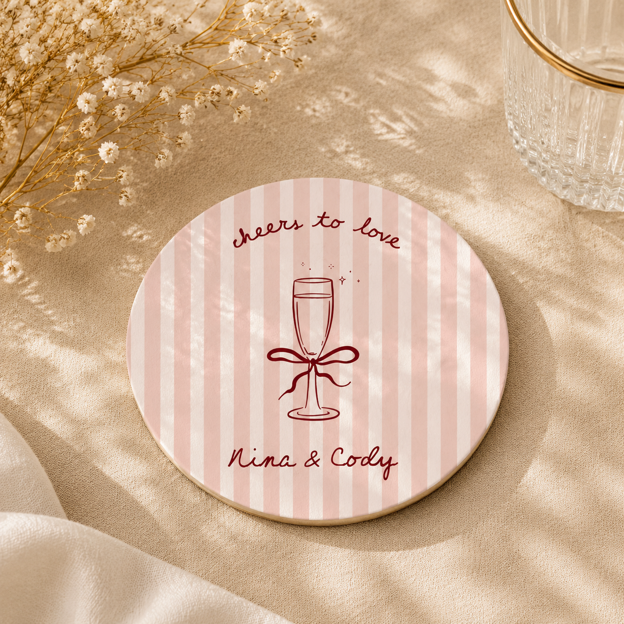 Custom Couple Names Coaster Sip Celebrate Cherish Personalized Wedding Gift Engagement Party Favor Floral Drink Mat Single Coaster
