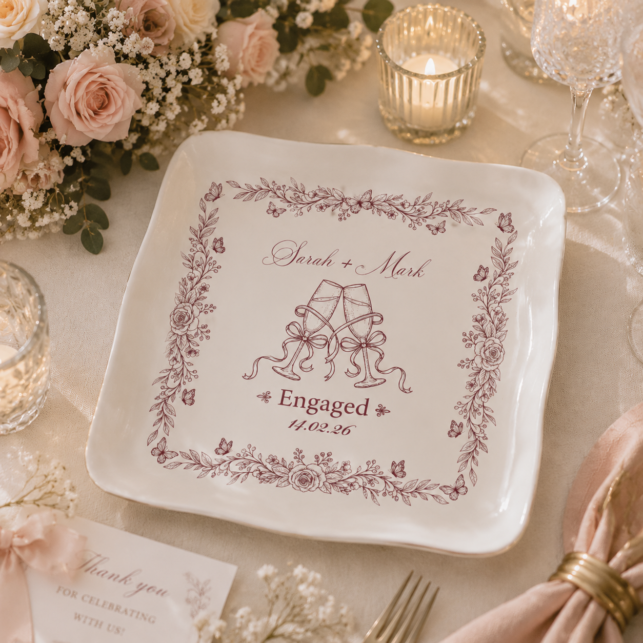 Personalized Engagement Plate Custom Couple Names Keepsake Dish Ceramic Wedding Memory Plate for Engagement Party Decor