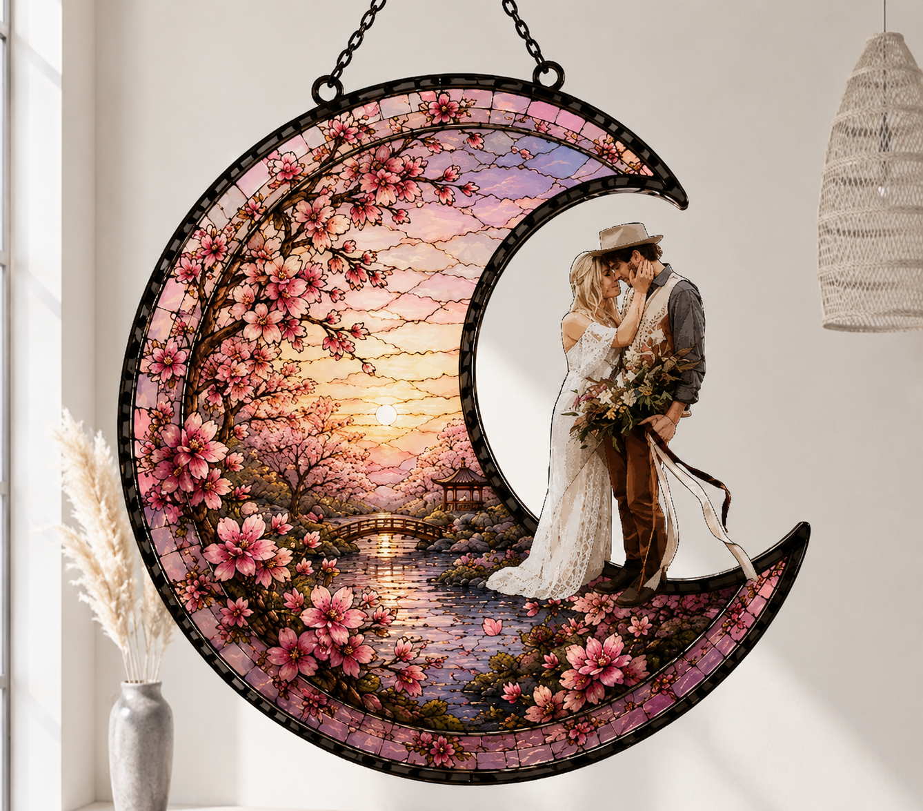 Personalized Photo Moon Suncatcher Custom Wedding Gift for Couples Decorative Picture Hanging Ornament Anniversary Keepsake