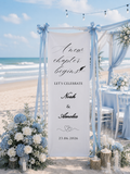 Personalized Cotton Linen Celebration Tapestry Custom A New Chapter Begins Sign with Elegant Script Couple Names and Heart Line Art