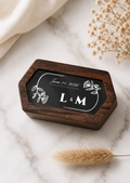 Personalized Wooden Wedding Ring Box Custom Floral Line Art Keepsake with Names and Wedding Date Engagement Box