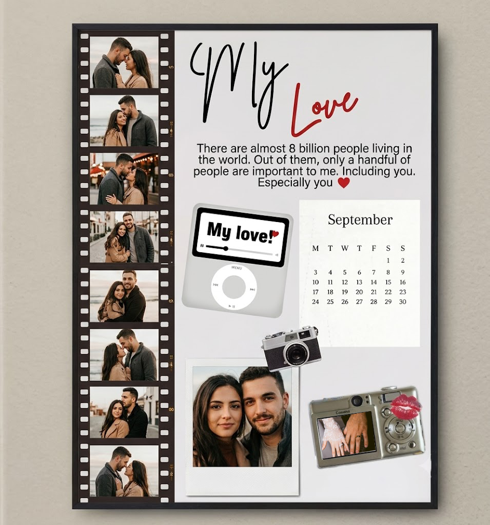 Personalized Vintage Film Strip Love Memory Art Custom Photo Canvas Print Anniversary Wedding Couple Gift Wall Decor