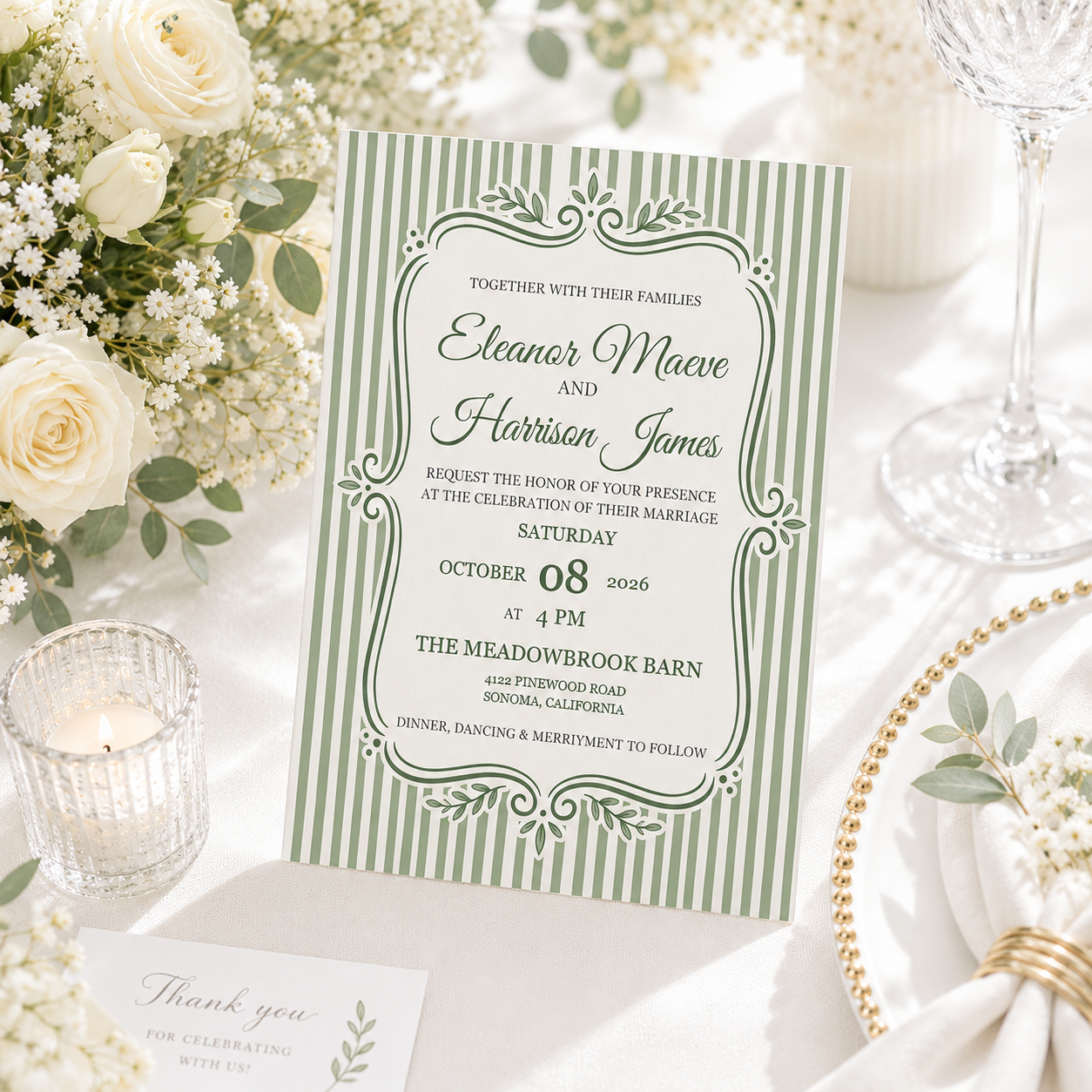 Vintage Elegance Wedding Invitation - Personalized Botanical Wedding Invite with Custom Details and Floral Design