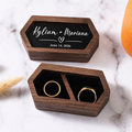 Personalized Wooden Wedding Ring Box Custom Couple Names and Date Heart Accent Keepsake Jewelry Holder for Ceremony