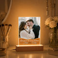 Custom Photo Wooden LED Light Lamp Love You To The Moon Personalized Picture Night Light for Him Custom Name Circular Desk Lamp