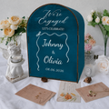 Personalized Engagement Celebration Box - Custom We’re Engaged Design with Couple Names, Date and Wavy Frame Accent