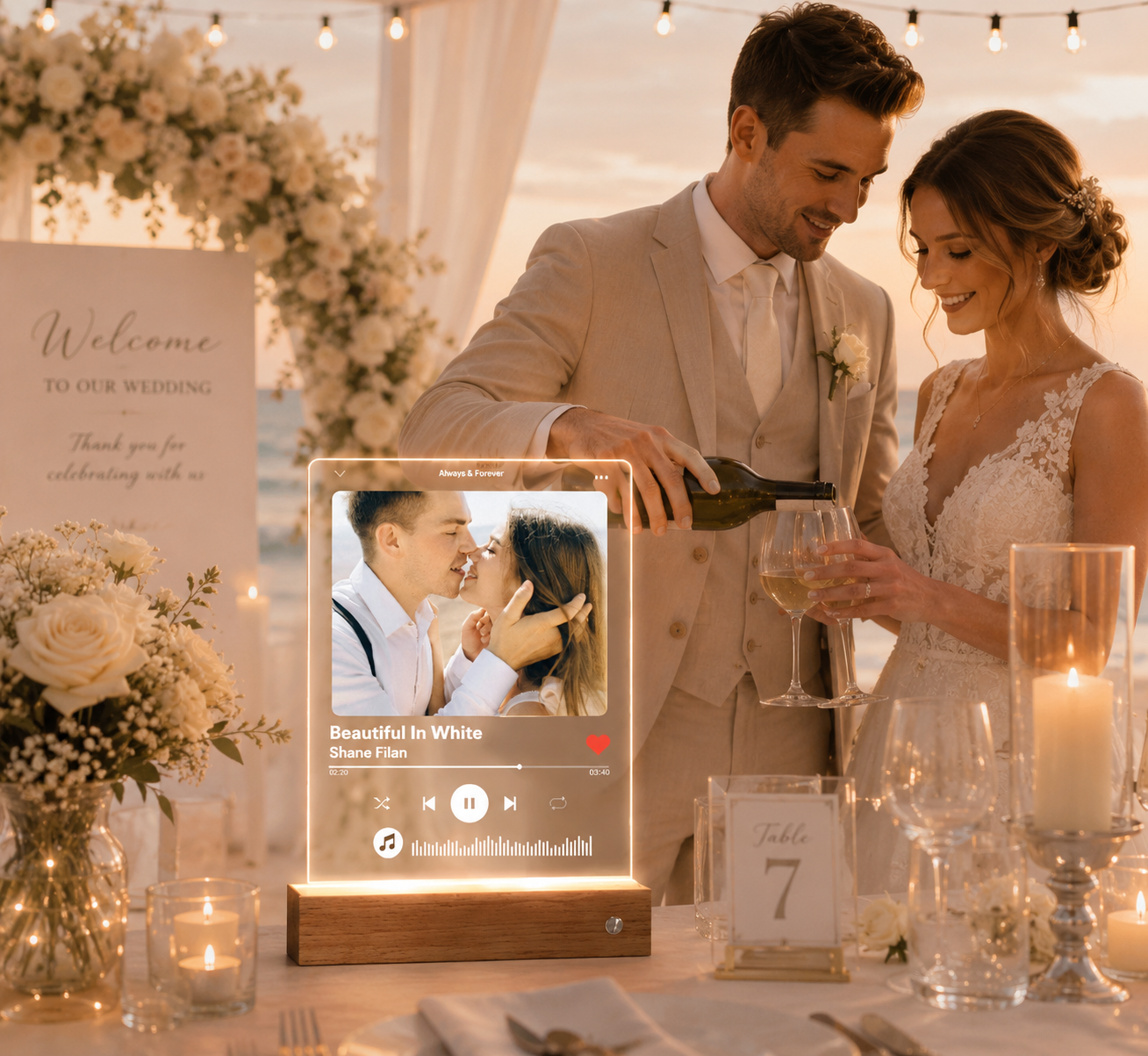 Custom Photo Acrylic Music Plaque LED Lamp Personalized Wedding Song Anniversary Gift Night Light with Wooden Base