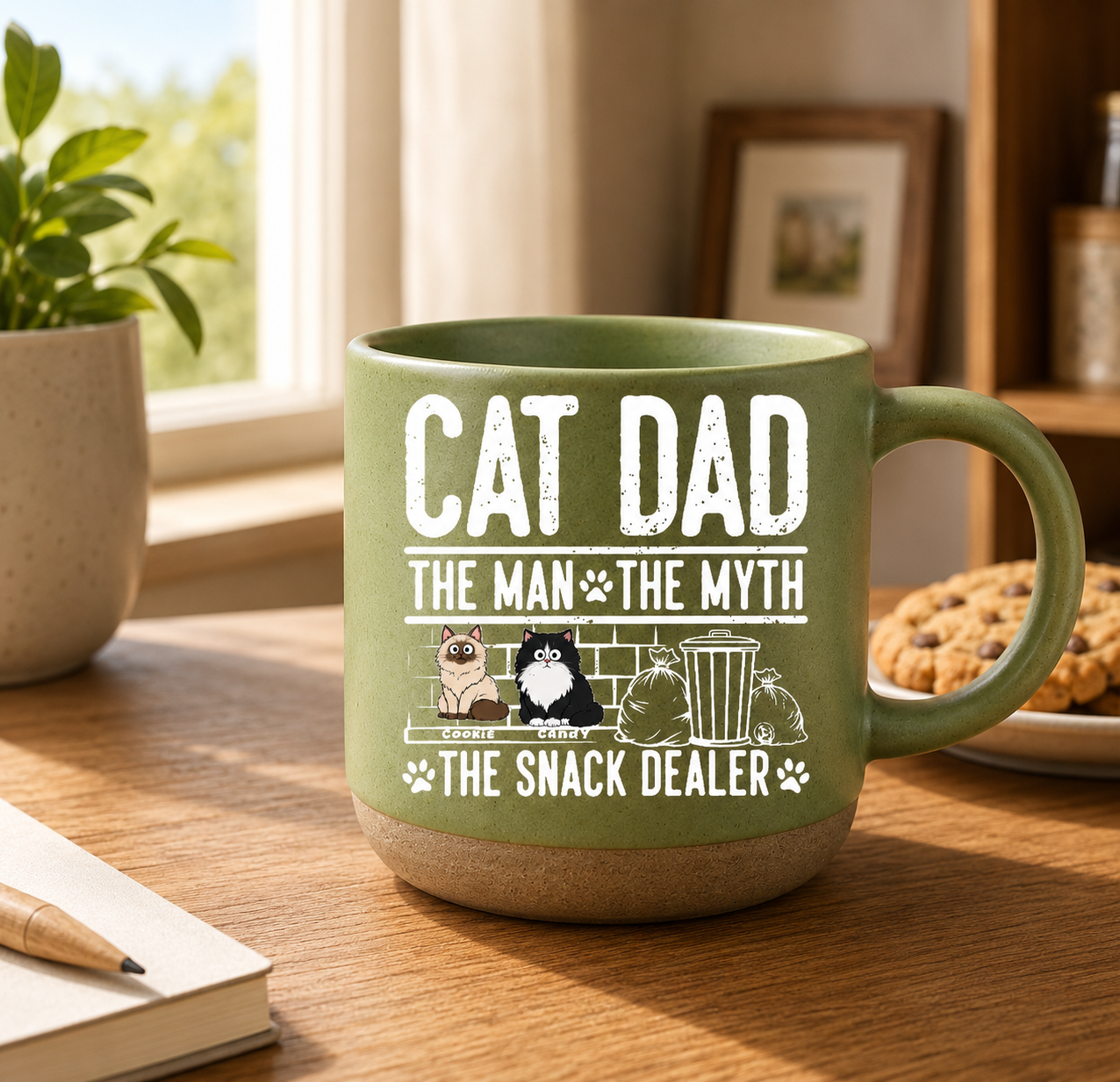 Cat Dad Custom Pottery Mug, Personalized The Man The Myth The Snack Dealer Coffee Cup, Custom Cat Lover Gift, Ceramic Beverage Drinkware