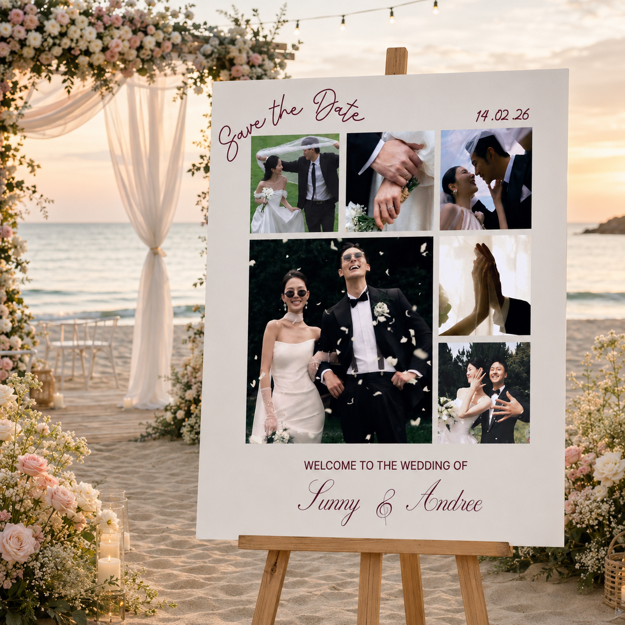 Personalized Wedding Welcome Sign Custom Photo Board Couple Collage Entrance Sign Wedding Reception Decor Photo Backdrop