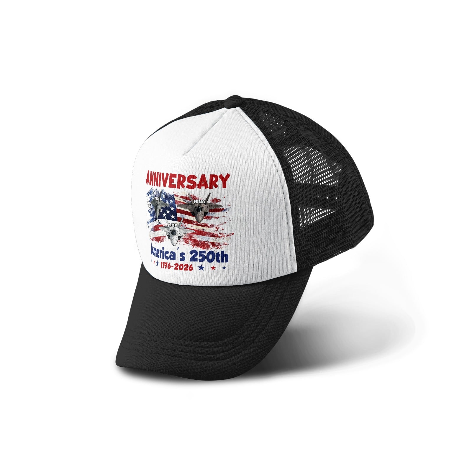 America's 250th Anniversary Trucker Hat 1776-2026 Patriotic USA Cap with Fighter Jets Independence Day 2026 Snapback American Flag Mesh Cap