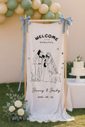 Personalized Wedding Banner Custom Pet Count Illustration Fabric Tapestry Wedding Decor Ceremony Sign Decoration for Dog and Cat Lovers