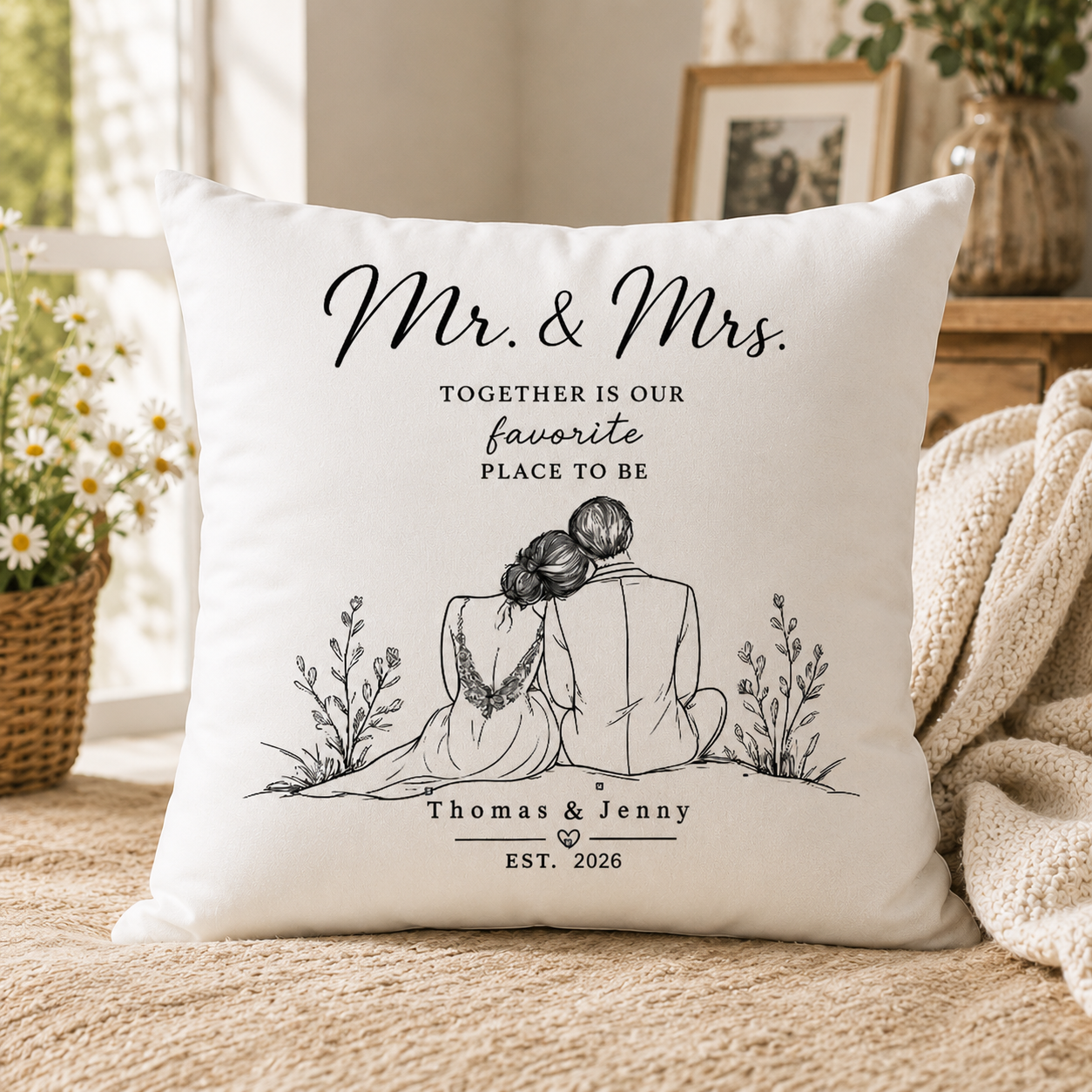 Personalized Love Story Pillow - Custom Couple Names Wedding Anniversary Throw Cushion - Romantic Gift for Couples