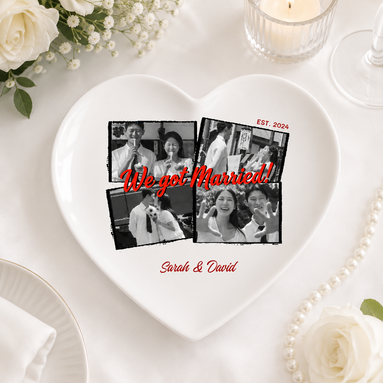 Forever in Every Snapshot Personalized Wedding Photo Keepsake Plate with Custom Names and Date - Ceramic Souvenir Decorative Dish