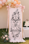 Personalized Wedding Botanical Line-Art Banner Custom Couple Name and Date Wall Hanging Fabric Sign for Reception and Ceremony Decor