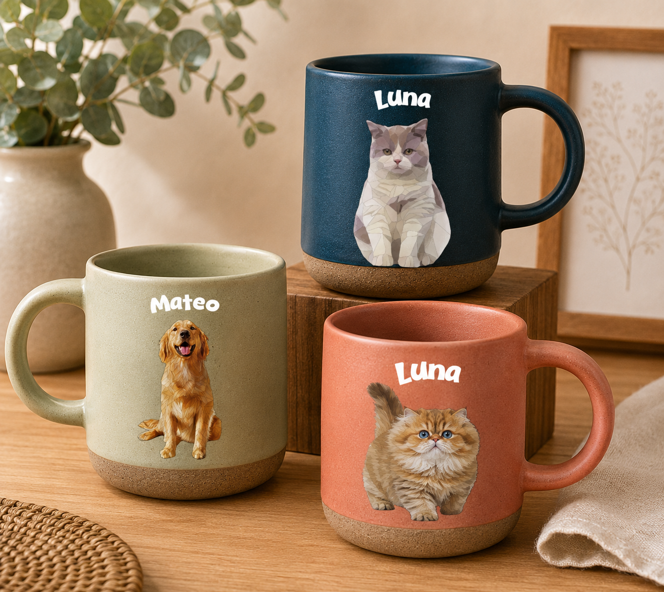 Personalized Custom Pet Photo Pottery Mug - Custom Dog & Cat Portrait Ceramic Coffee Mug with Name - Durable Handcrafted Drinkware