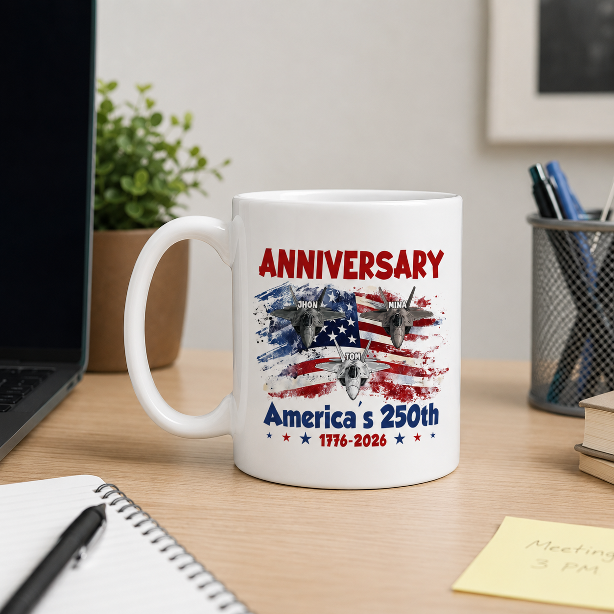 Personalized America 250th Anniversary Fighter Jet Mug Custom Name Patriotic Independence Day Ceramic Coffee Cup 1776-2026