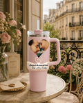 Custom Photo Tumbler Love You To The Moon Gift For Partner Personalized Travel Cup with Lid and Reusable Straw