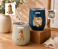 Personalized Custom Pet Photo Tumbler Travel Coffee Cup with Dog and Cat Portrait and Name Print Durable Portable Drinkware