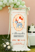 Personalized Animal Friends Birthday Fabric Banner Custom Kids Name Animal Illustration Wall Hanging Durable Lightweight Party Backdrop