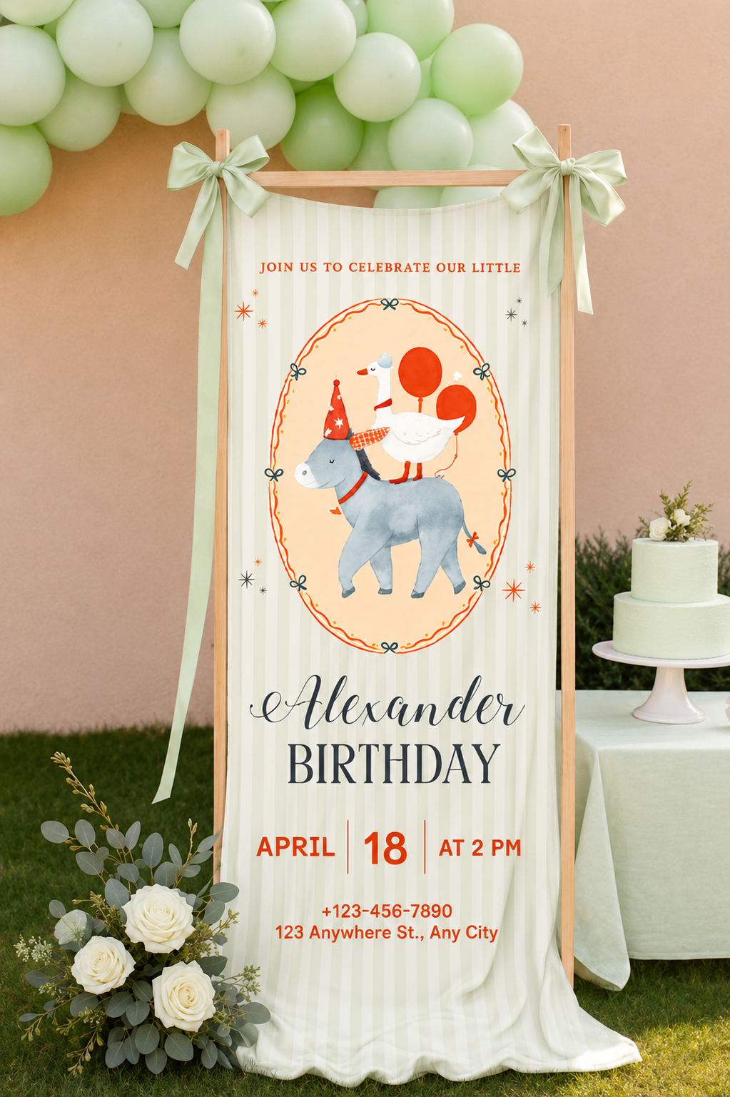 Personalized Animal Friends Birthday Fabric Banner Custom Kids Name Animal Illustration Wall Hanging Durable Lightweight Party Backdrop