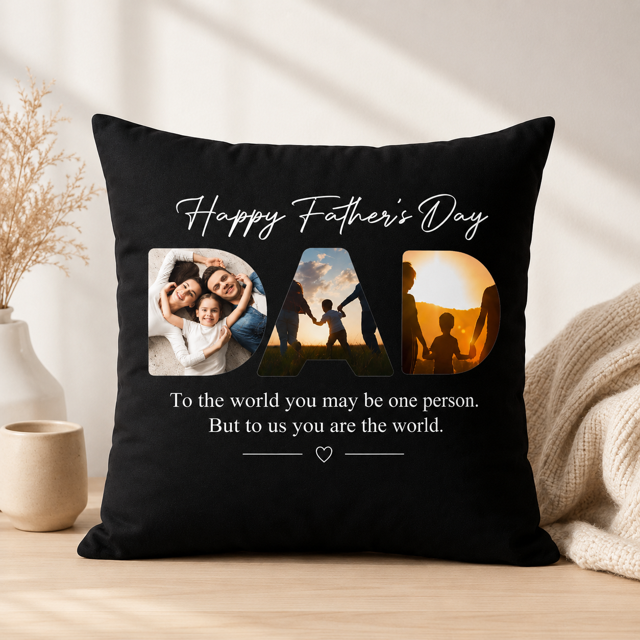 Personalized Picture Pillow for Dad Custom Photo Print Throw Pillow Case Father's Day Gift Soft Fabric Square Cushion Cover