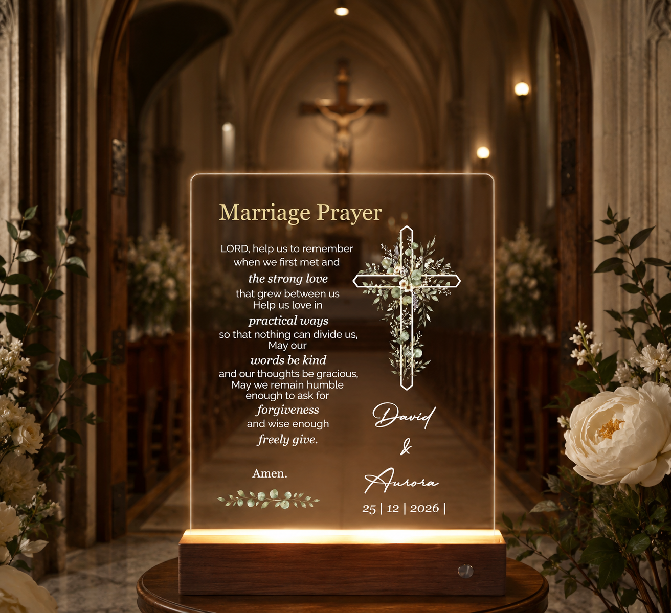 Christian Marriage Prayer LED Night Light Wedding Gift for Newlyweds Personalized Scripture Religious Anniversary Keepsake Lamp