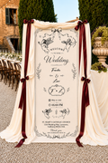 Personalized Vintage Cupid Wedding Banner Custom Couple Names Date Fabric Ceremony Sign Wall Hanging Tapestry
